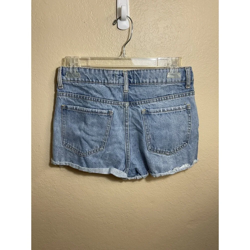 Forever 21 Button Fly Distressed Cut Off Blue Denim Shorts Size 25